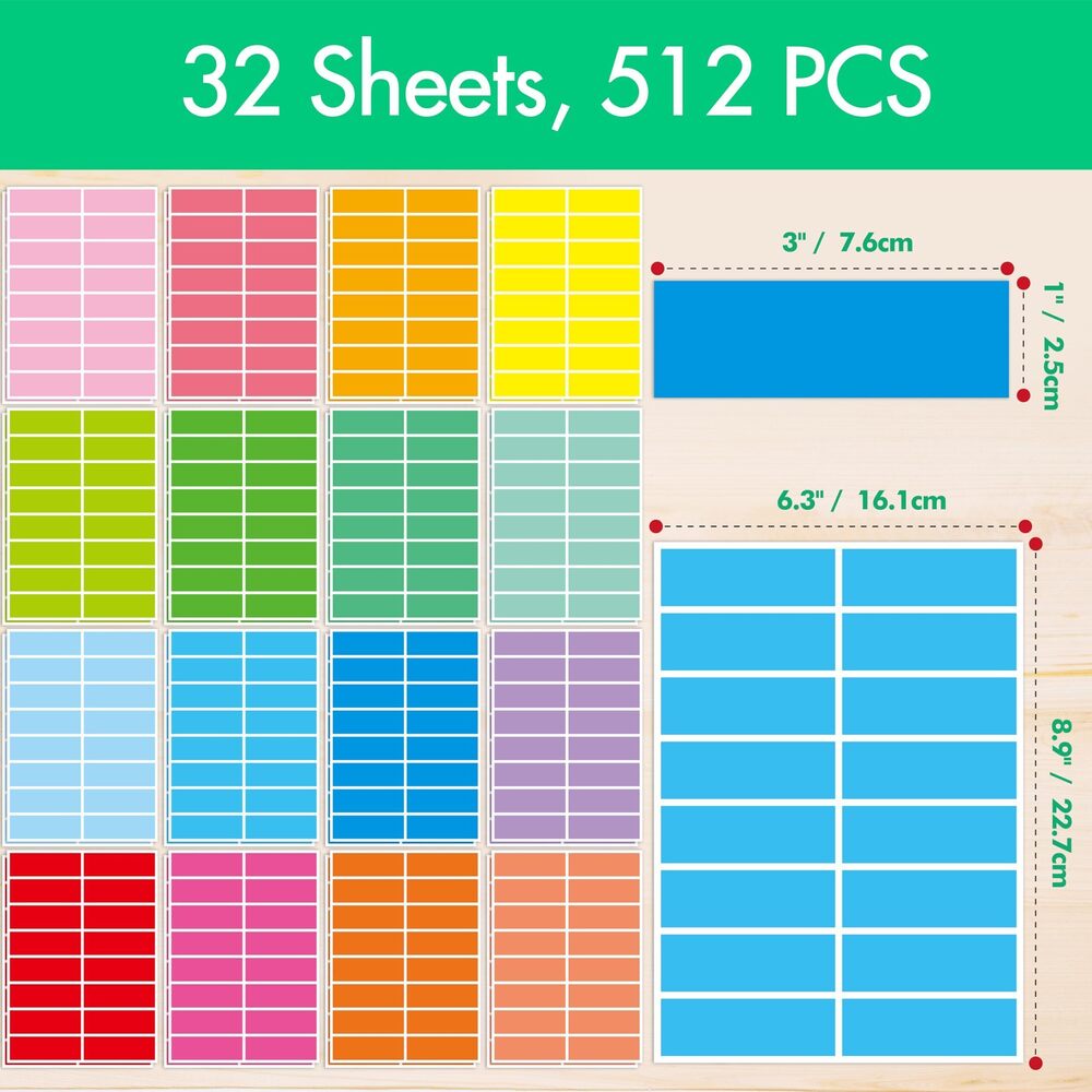 3064 512 Color Coding Labels, 16 Colors Blank Stickers Mini Rectangular - Picture 2 of 7